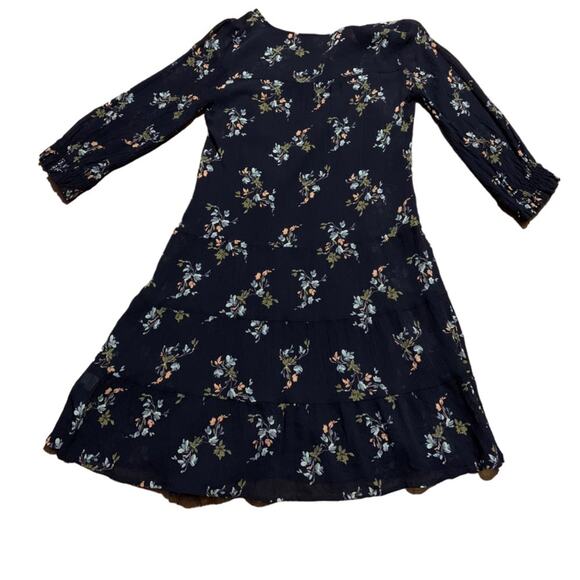 Garnet Hill Dress Mini Tiered Silk Navy Floral Size 2 - Picture 3 of 6